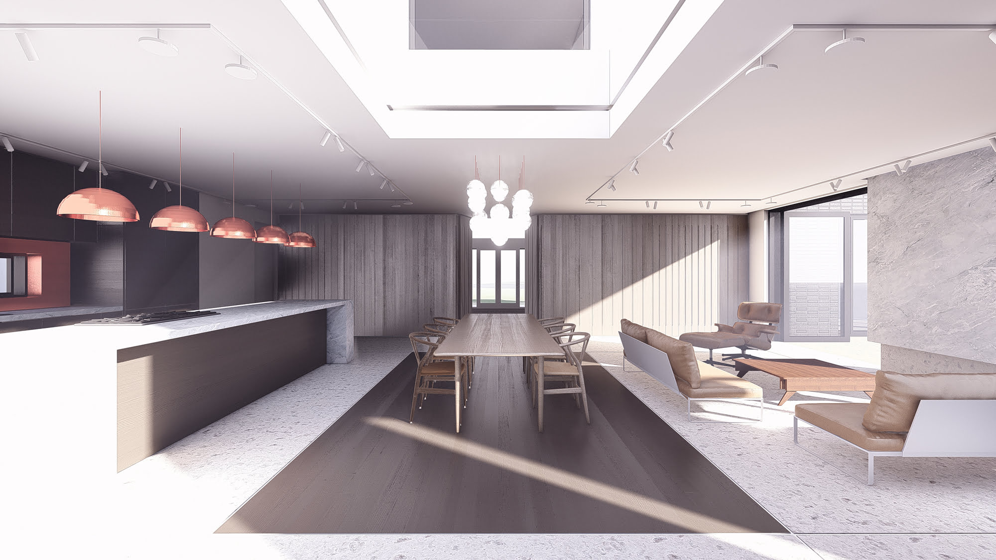 Luxury residential development of a kitchen and living area
