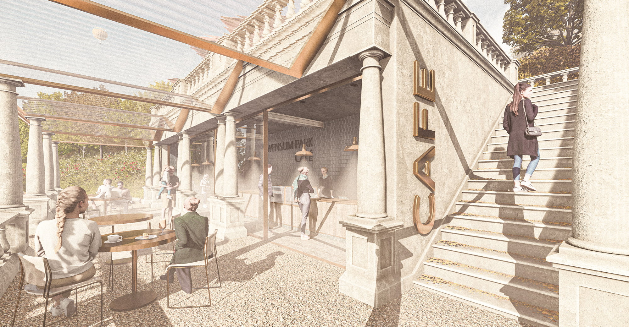 3D render of Wensum Park Cafe's refurbishment project, Norwich