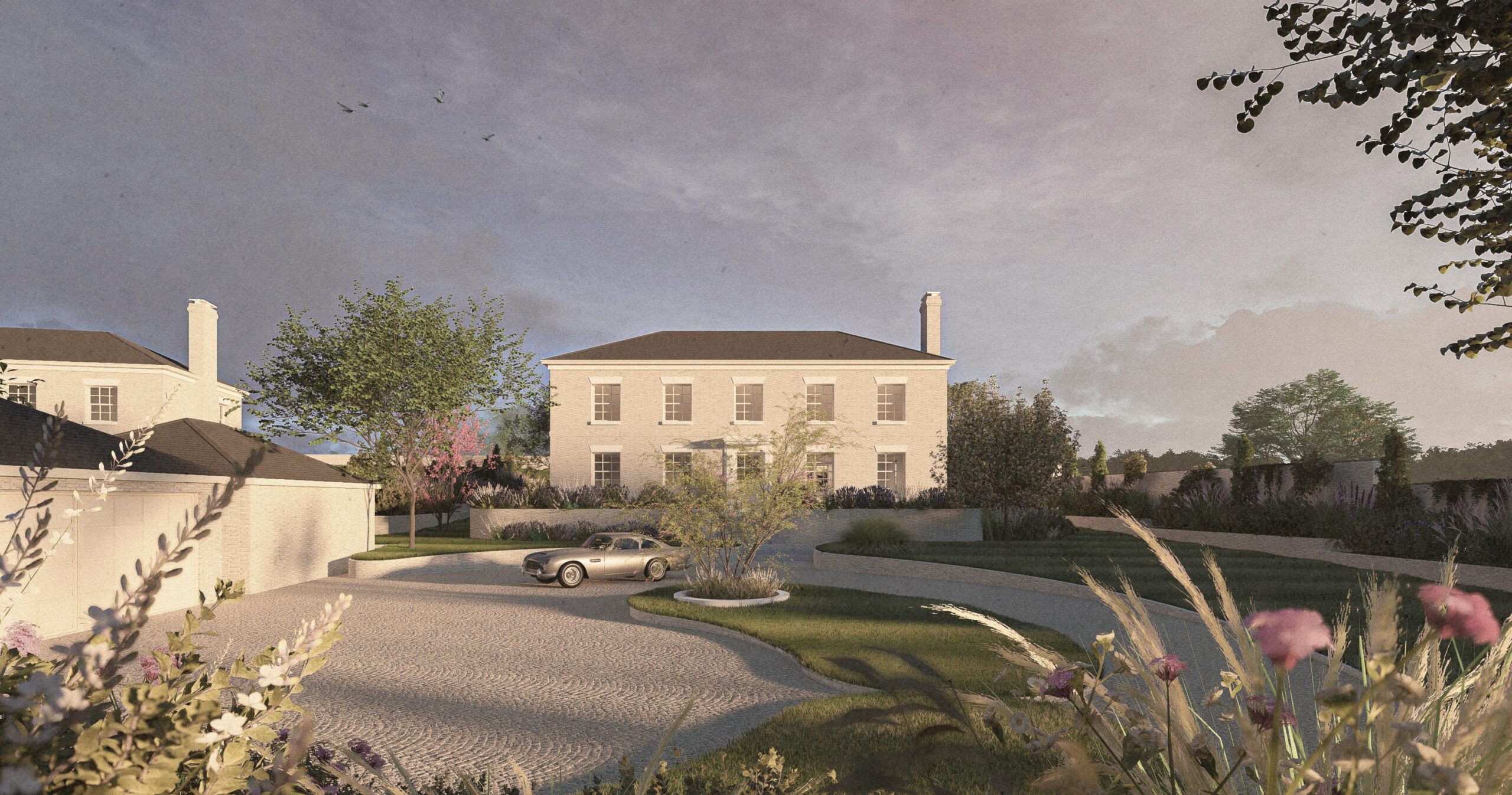 Front view of georgian farmhouse style dwelling